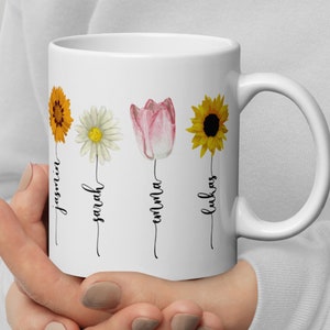 Personalized enamel or ceramic flower mug with name, spring decoration, friendship mug, wedding anniversary, Valentine&#39;s Day coffee mug