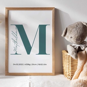 Geboorteposter met datum geboortebord gepersonaliseerd cadeau namen & initialen geboorteaankondiging babycadeau geboorte babykamer decoratie
