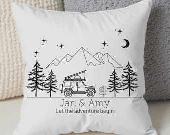 Personalized Camping Pillow Offroad Cotton Name Gift for Camper Motorhome Lovers & Nature Lovers 30 x 30 cm, 40 x 40 cm including filling