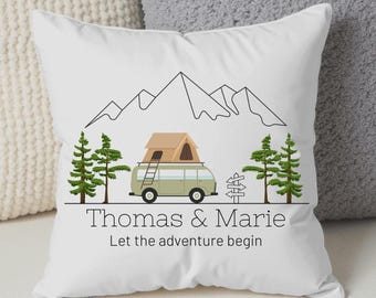 Personalized camping pillow cotton with name gift for campers, motorhome lovers & nature lovers 30 x 30 cm / 40 x 40 cm incl. filling