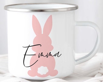 Ostern Tasse für Kinder personalisiertes Emaille-Geschirr mit Osterhasen und Namen in verschiedenen Farben Ostergeschenk, Osterdekoration