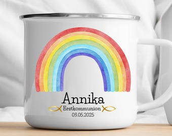 First Communion Gifts Personalized Children's Mug with Name and Date Enamel Mug Rainbow Gifts First Communion Girls & Boys