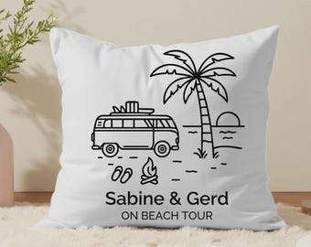 Personalized camping pillow cotton with name gift for camper motorhome by the sea / gift for vacation 40 x 40 cm pillow including filling