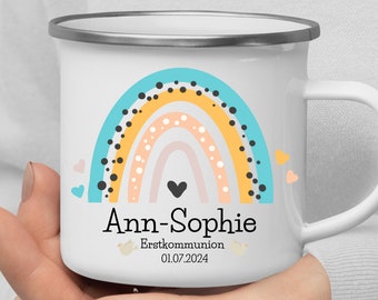First Communion Gifts Personalized Children's Mug with Name and Date Enamel Mug Rainbow Gifts First Communion Girls & Boys