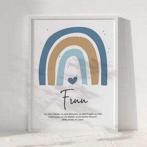 Geboorteposter gepersonaliseerd met naam en quote, geboortecadeau voor meisjes & jongens, regenboog, geboortebord voor kersverse ouders