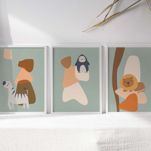 Wandbilder Kinderzimmer Boho-Stil Bilder mit Zebra, Löwe oder Pinguin in Boho-Art, Babyzimmer mit Tieren, Bohemian, Kinderzimmerposter Löwe