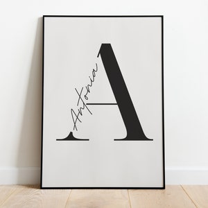Letter poster living room personalized name poster A-Z initial letters family picture bedroom black white, housewarming gift