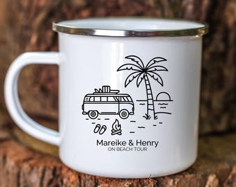 Personalized camping mug with name, 330 ml enamel mug, campervan gifts, gift for campers, accessories, birthday present, caravan