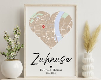 Housewarming gift, home, poster, coordinates, image, personalized poster, city map, housewarming present, topping-out ceremony, moving poster, house blessing
