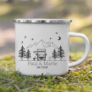 Emaille Tasse personalisiert Wohnmobil Geschenk Camping Tasse Camping Geschenk für Camper  Wohnwagen Outdoor Küche Camper Becher Metall
