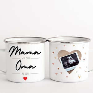 Idea annuncio gravidanza &quot;Mamma da.. Nonna da..&quot; Coppa smaltata personalizzata Diventerai nonna Diventerai nonno con foto ecografica