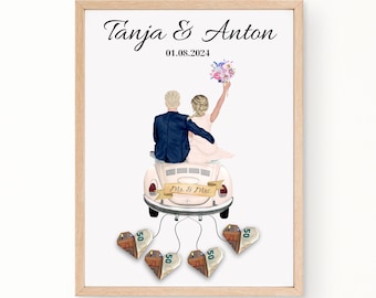 Hochzeitsgeschenk Geld personalisiertes Hochzeitsposter mit Namen Hochzeitsauto Geschenk für das Brautpaar verpacken Mr. & Mrs. Bild