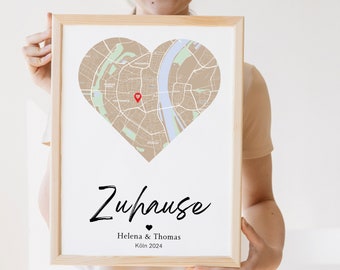 Geschenkt zum Einzug Haus personalisiertes Poster ZUHAUSE Koordinaten Bild wo alles begann Geschenk für Sie Ihn Einzugsgeschenk Wohnung Herz