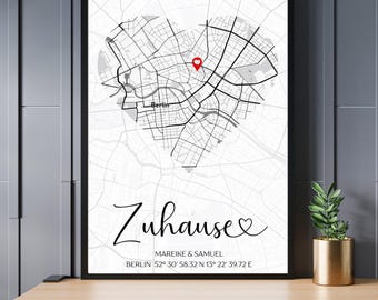 Home poster with coordinates – personalized gift for moving in, housewarming & topping out ceremony Location coordinates poster wedding gift