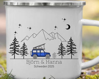 Personalized camping mug with name, 330 ml enamel mug, campervan gifts, gift for campers, accessories, birthday present, caravan