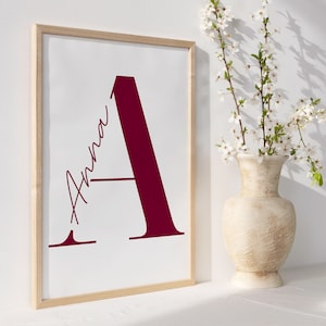 Cartel de la habitación de los niños cartel de la letra personalizado A-Z, cartel del nombre, letras iniciales cursivas, cartel del regalo nombre imagen colorida