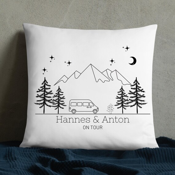 Camping Kissen personalisiert mit Namen, Kastenwagen Camper, Wohnmobil Deko, Geschenk für Camper, 40x40 mit Füllung