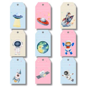 Etichetta regalo astronauta compleanno spazio motto etichette regalo ciondolo regalo download digitale per la stampa del compleanno dei bambini