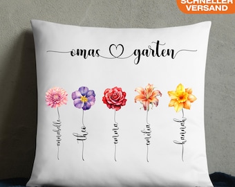 Grandma's Garden Cushion Personalized with Grandchildren's Names Garden Gift Grandma Grandpa Cushion + Filling Personalized Mother's Day Gift