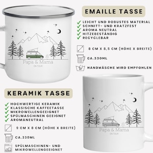 Unsere Auswahl an Camping Motiven undFarben für die Personalisierte Camping Tasse Emaille Tasse oder Keramik Tasse