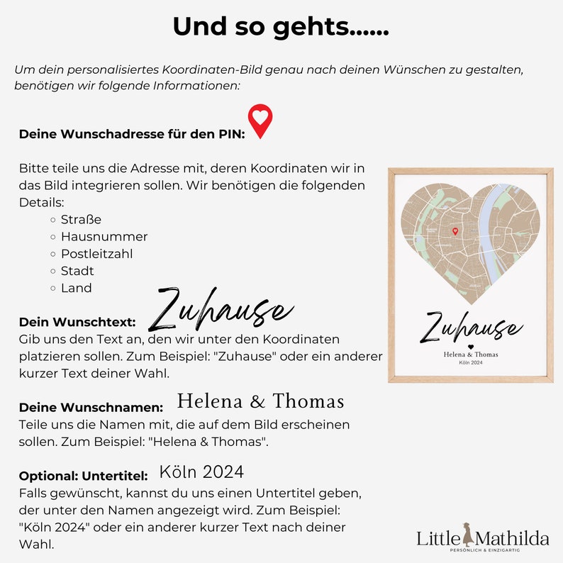 Persönliches Geschenk mit Koordinaten und Herzform - Ideal zum Einzug in ein neues Zuhause oder als Hochzeitsgeschenk von Little Mathilda.