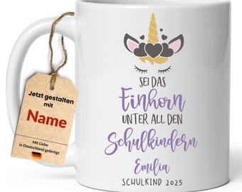 School enrollment gift 2025 unicorn mug schoolchild with name and date of enrollment personalized for girls boys ceramic mug 300ml