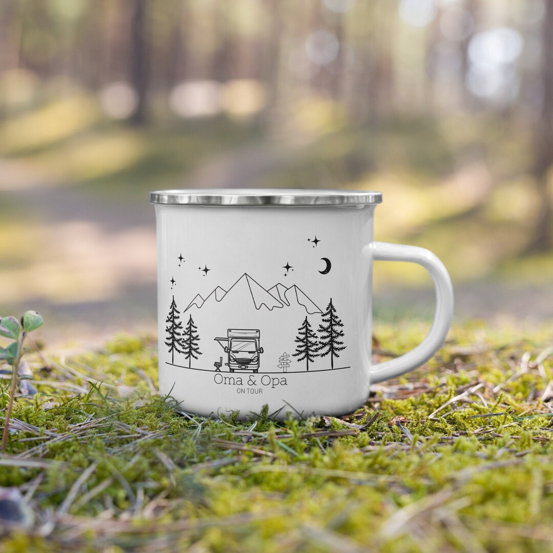 Personalisierte Emaille Campingtasse – Mit Namen, 330 Ml, Edelstahlrand, Blau