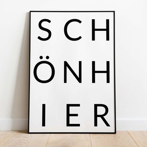 Könnte beinhalten: Schwarz-weißes gerahmtes Poster mit dem Text "SCHÖNHEIT" im minimalistischen Stil.