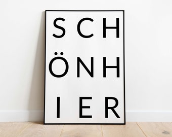 Poster Schön hier, Bild in Schwarz Weiß und Mamor-Optik, Deko für Wohnzimmer, Eingangsbereich, WC, Gästezimmer, Lieblingsplatz Typografie,