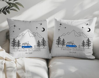 Camping Gift: Personalized Camping Pillow with Name, Caravan Motif, 40x40 cm (+Filling), Pillow with Name, Camping Decor, Motorhome Accessory