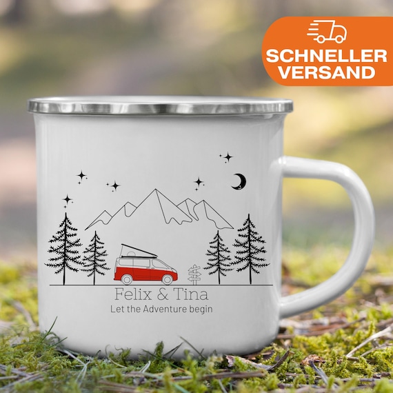 Camping Tasse personalisiert Ford Nugget plus Zubehör mit Namen Camping-Van Wohnmobil Campervan Geschenk Camper personalisierter Becher