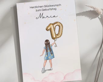 Children's poster birthday personalized with name & age - gift children's birthday girl children's room decoration watercolor watercolor mural