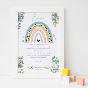 Poster zur Erstkommunion mit Namen und Datum, Zitat oder individuellem Text, Kommunion Gastgeschenk für Junge & Mädchen, Kinderzimmer Deko