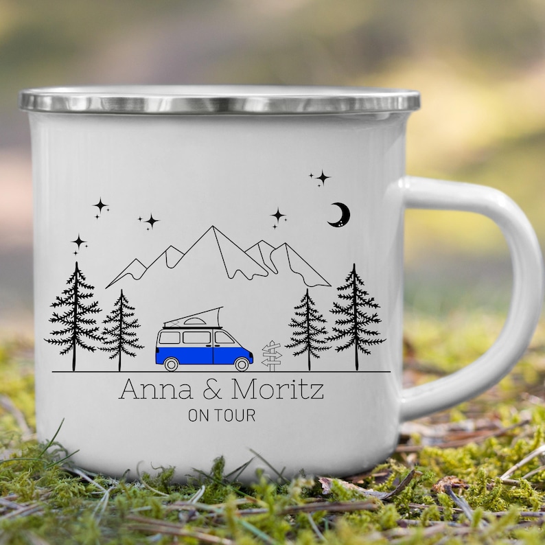 Geschenk für Camper Personalisierte Emaille Tasse Camping Tasse mit Namen von Little Mathilda