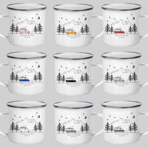 Unsere Auswahl an Camping Motiven undFarben für die Personalisierte Camping Tasse