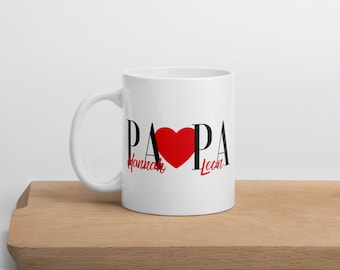 Presente de Natal para o "Pai" caneca personalizada do pai com nome e coração em cerâmica, para o melhor pai com nomes dos filhos no Dia do Homem