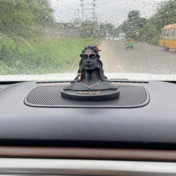 Statue Adiyogi 4 pouces pour tableau de bord de voiture Adiyogi avec Rudraksha Mala pour voiture Accessoires pour tableau de bord de voiture Pooja Cadeau articles de décoration pour bureau à domicile