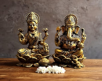 Estátua de Laxmi Ganesha em Latão | Miniatura de Deus Hindu, Decoração de Diwali