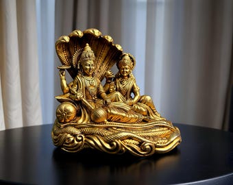 Vishnu Laxmi Statue with Sheshnag Goddess Laxmi Sitting at Lord Vishnu’s Feet Hindu Deity Idol for Pooja & Home Temple Decor Vishnu Laxmi