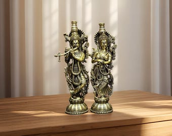 Brassaura 真鍮製ラーダー・クリシュナ像 – 高さ21インチ、重量18kg