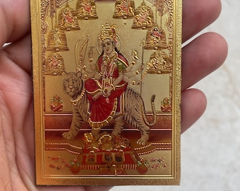 indian Handmade Golden Foil Durga picture , Maa Durga Statue Fridge Magnets 2.75 inch Durga Statue, Hindu Home Decor, Positivity, Protection