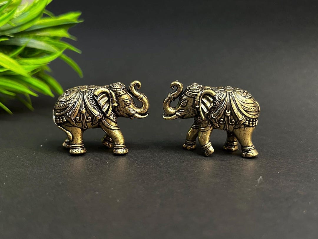 Set of 2 Brass Elephant Statues Vastu Decor Showpiece Feng Shui