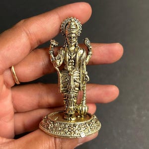 Lord Vishnu Statue Brass Hindu God Idol for Home Temple & Puja Divine Vishnu Murti Spiritual Decor Gift Antique Gold Finish