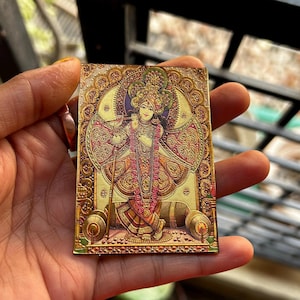 Shri Krishna poster Golden Foil Fridge Magnet Lord Krishna Statue for Home Temple, Puja Room Decor Spiritual Gift Golden Shri Krishna poster
