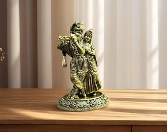 真鍮製ラーダー・クリシュナ像：ヒンドゥー教の神聖なカップル、8