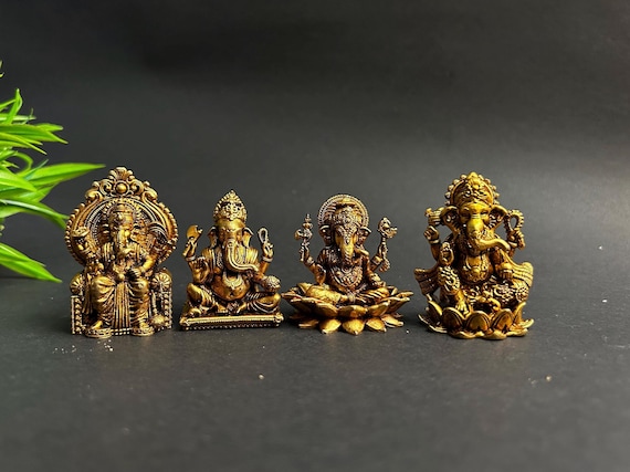Brass Ganesha Idol for Car Dashboard, Home Temple & Office Decor | Ganpati Murti for Gift | Small Ganesh Statue Good Luck Blessing ganesha