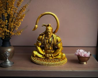 Hanuman Ji Idol in Brass Hindu God Statue for Puja Home Temple Decor Bajrangbali Murti for Protection Spiritual Gift Vastu Figurine