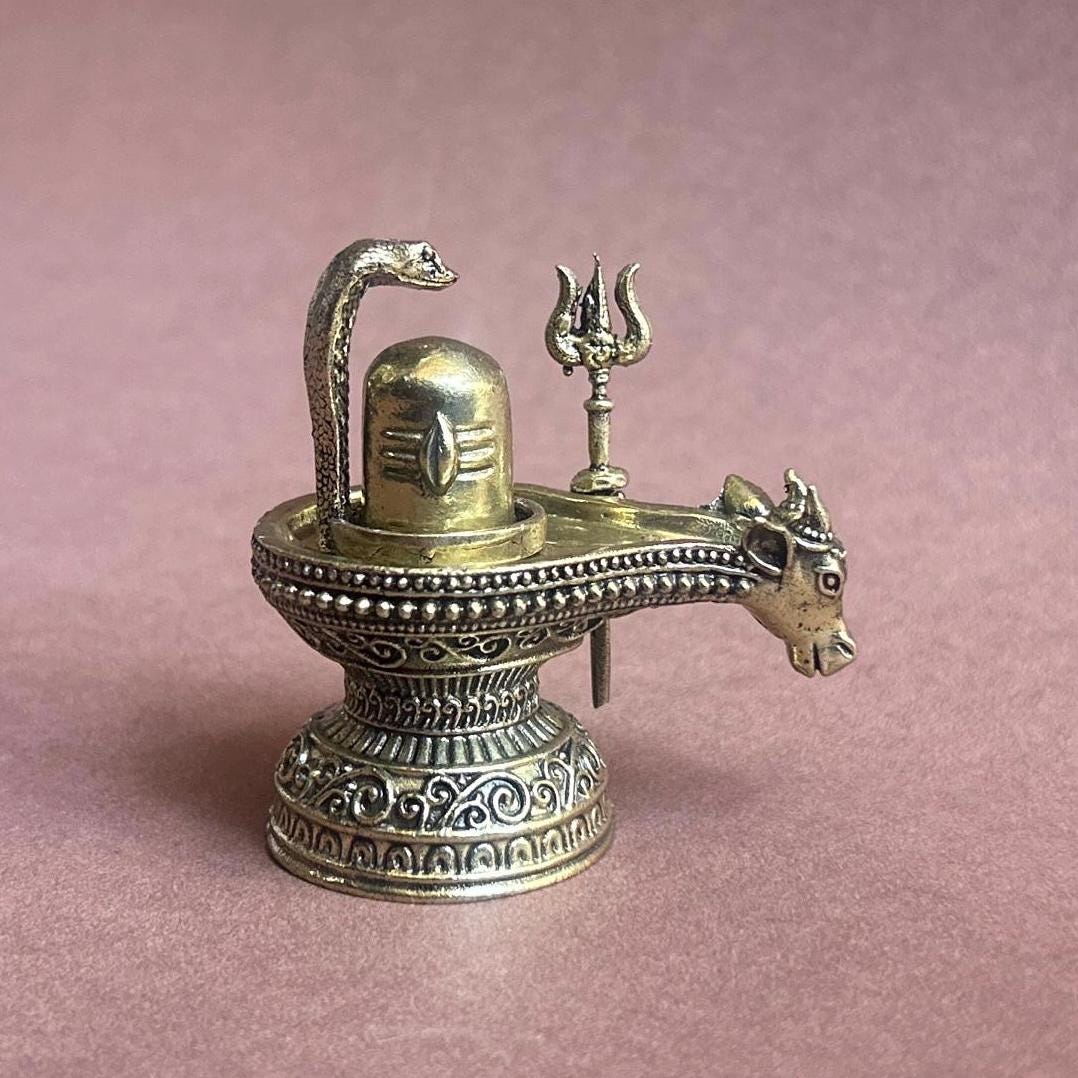Brass Shiva Lingam With Trishul & Naga Shivling for Worship Temple
