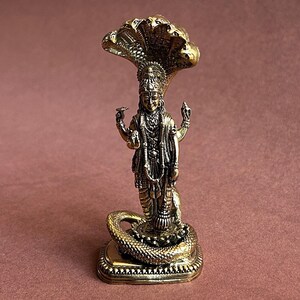 Lord Vishnu Statue Brass Hindu God Idol for Home Temple & Puja Divine Vishnu Murti Spiritual Decor Gift Antique Gold Finish