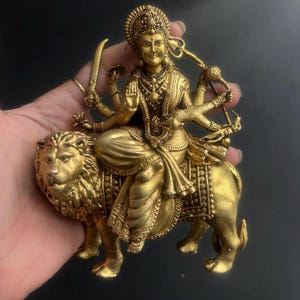 Maa Durga Brass Statue Durga Ji Brass Statue Hindu Goddess Durga Idol Brass Durga Murti for Home Temple | Devi Sculpture Spiritual Gift image 8